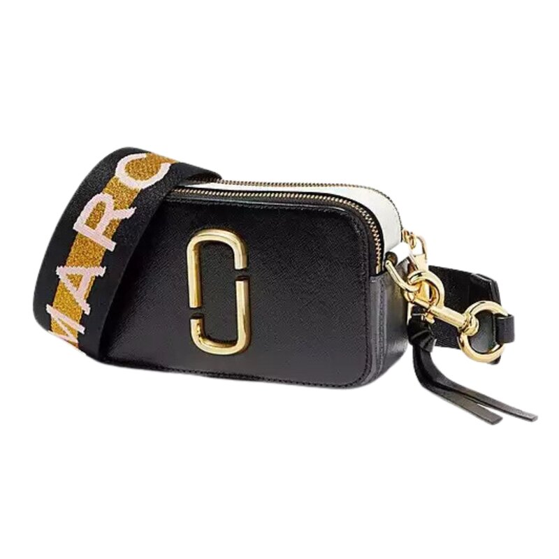 THE SNAPSHOT LEATHER BLACK CAMERA BAG W GOLD STRAP
