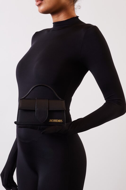 JACQUEMUS BLACK LEATHER LE BAMBINO CLUTCH BAG