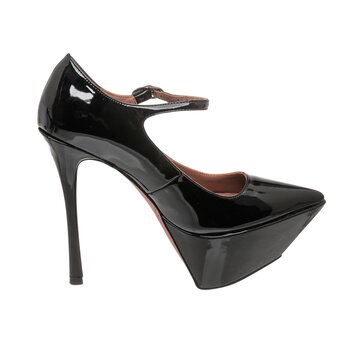 AMINA MUADDI AMINA MUADDI BLACK PATENT PLATFORM HEELS (EU 39)