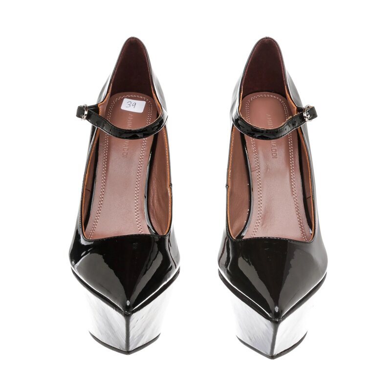 AMINA MUADDI AMINA MUADDI BLACK PATENT PLATFORM HEELS (EU 39)