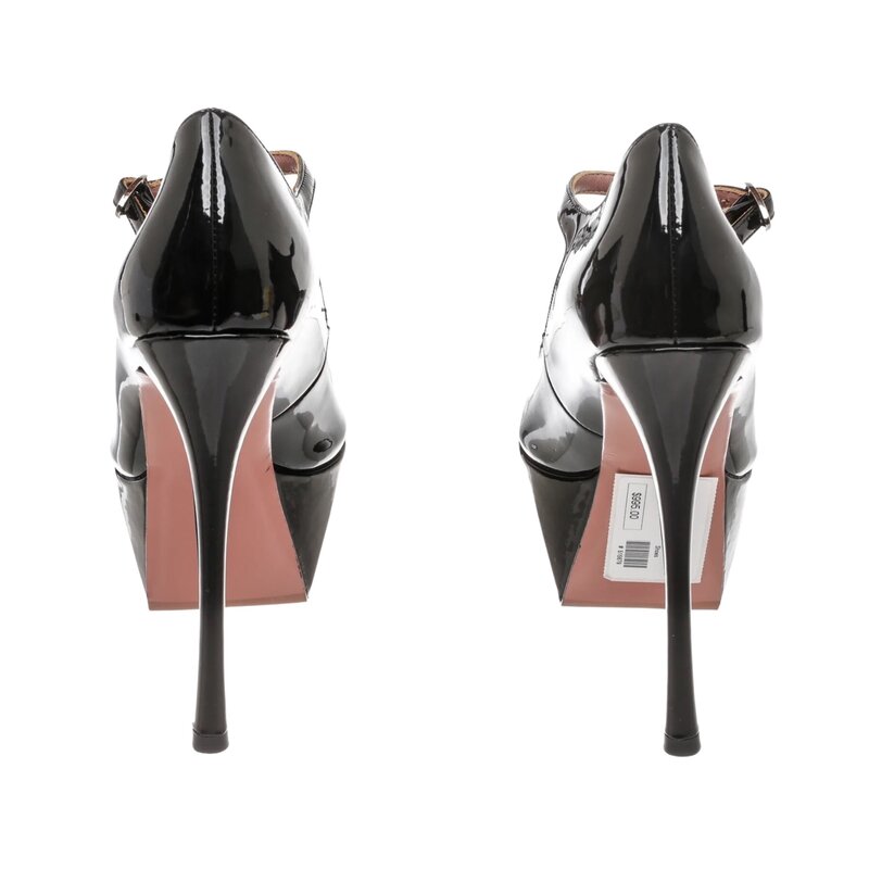 AMINA MUADDI AMINA MUADDI BLACK PATENT PLATFORM HEELS (EU 39)