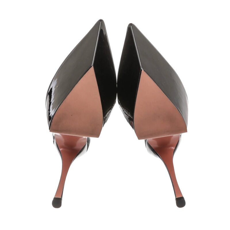 AMINA MUADDI AMINA MUADDI BLACK PATENT PLATFORM HEELS (EU 39)