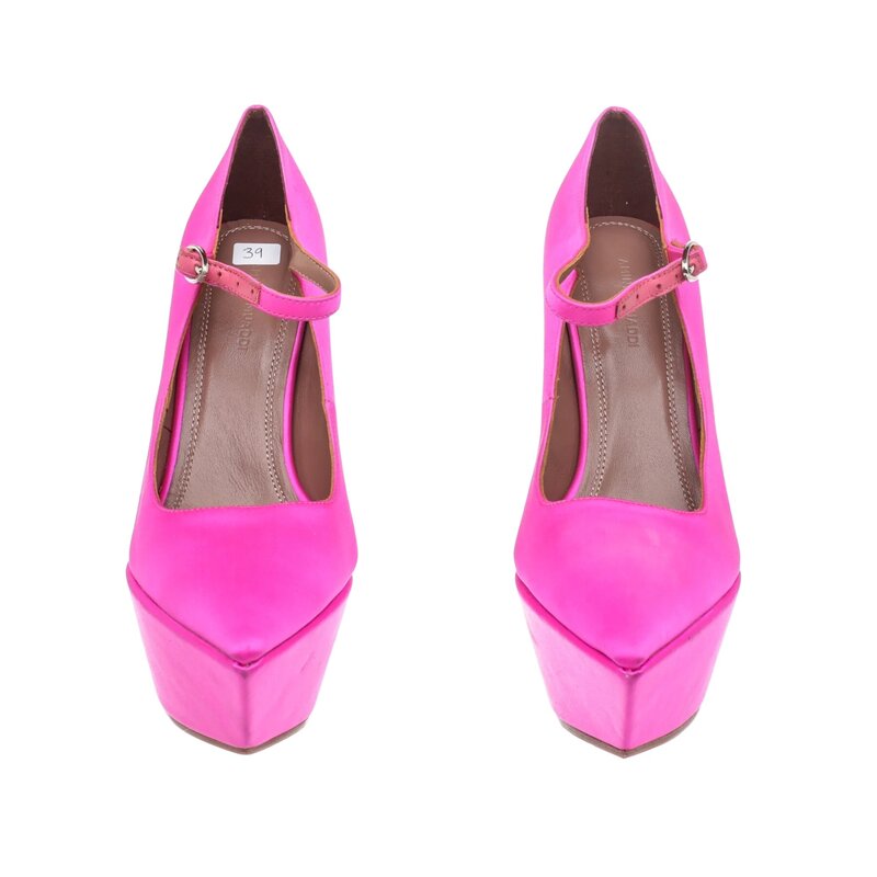 AMINA MUADDI AMINA MUADDI PINK SATIN PLATFORM HEELS (EU 39)