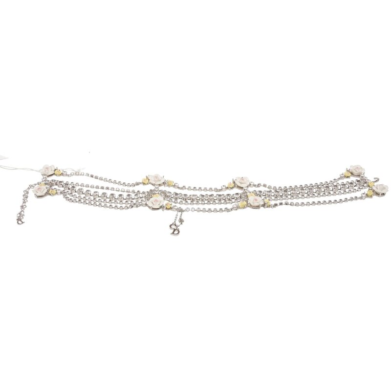CHRISTIAN DIOR DIOR VINTAGE SILVER CRYSTAL FLOWER 5 ROW CHOKER NECKLACE