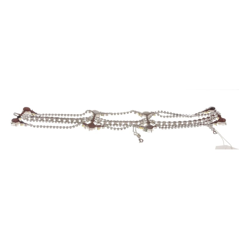 CHRISTIAN DIOR DIOR VINTAGE SILVER CRYSTAL FLOWER 5 ROW CHOKER NECKLACE
