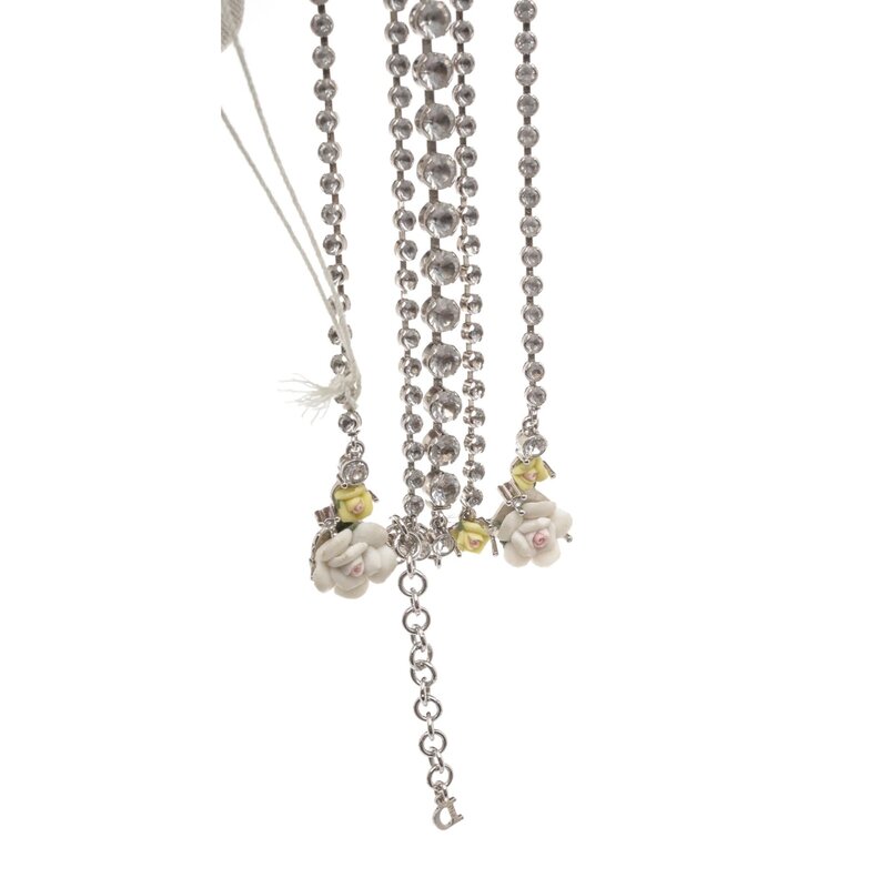 CHRISTIAN DIOR DIOR VINTAGE SILVER CRYSTAL FLOWER 5 ROW CHOKER NECKLACE