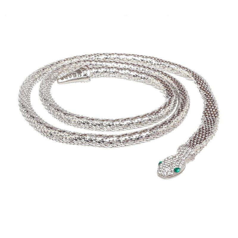KENNETH JAY LANE KENNETH J LANE SILVER SNAKE NECKLACE GREEN EYES