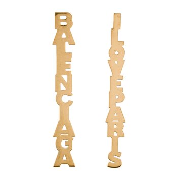 BALENCIAGA BALENCIAGA MISMATCHED GOLD LOGO I LOVE PARIS DROP EARRINGS