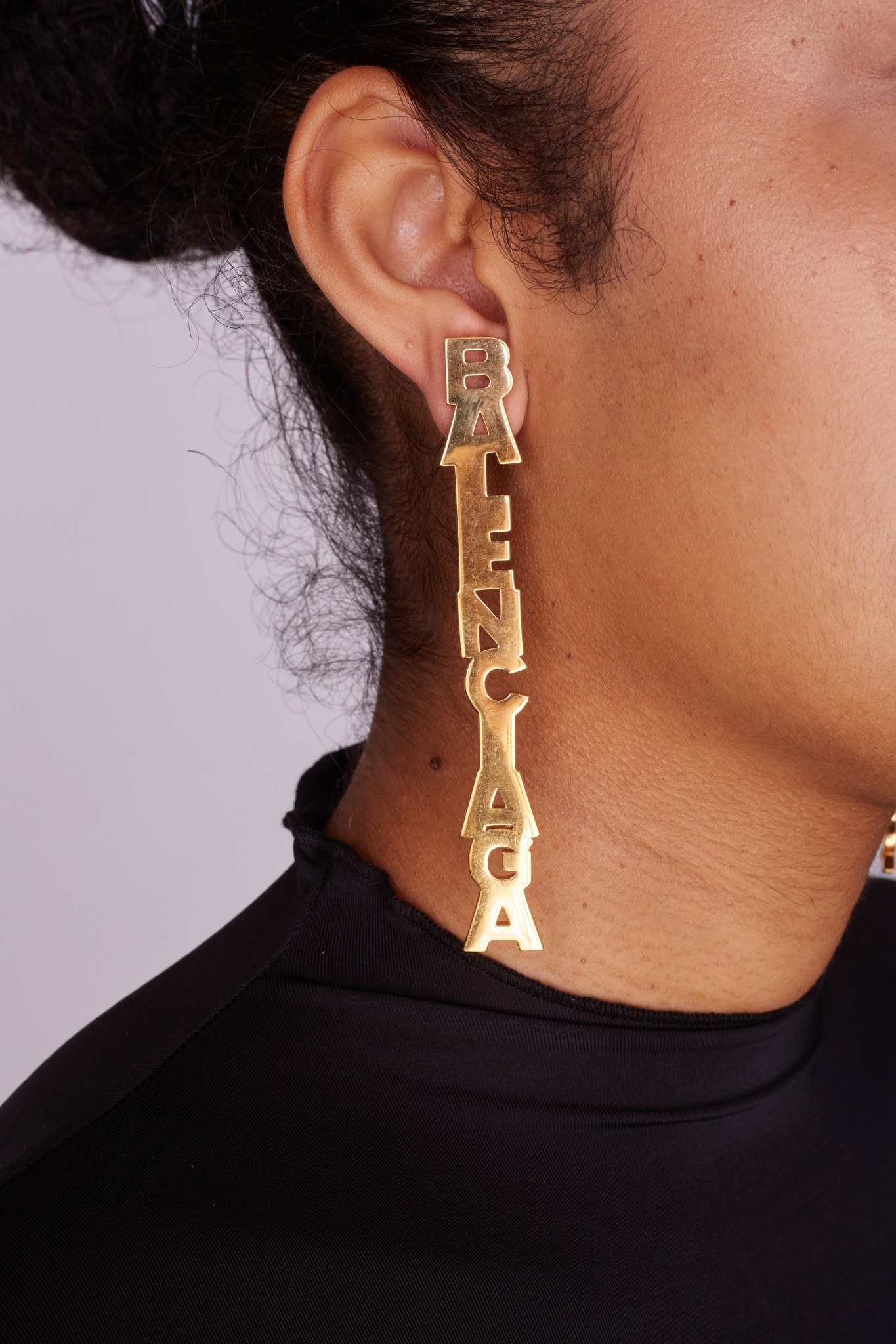 BALENCIAGA MISMATCHED GOLD LOGO I LOVE PARIS DROP EARRINGS