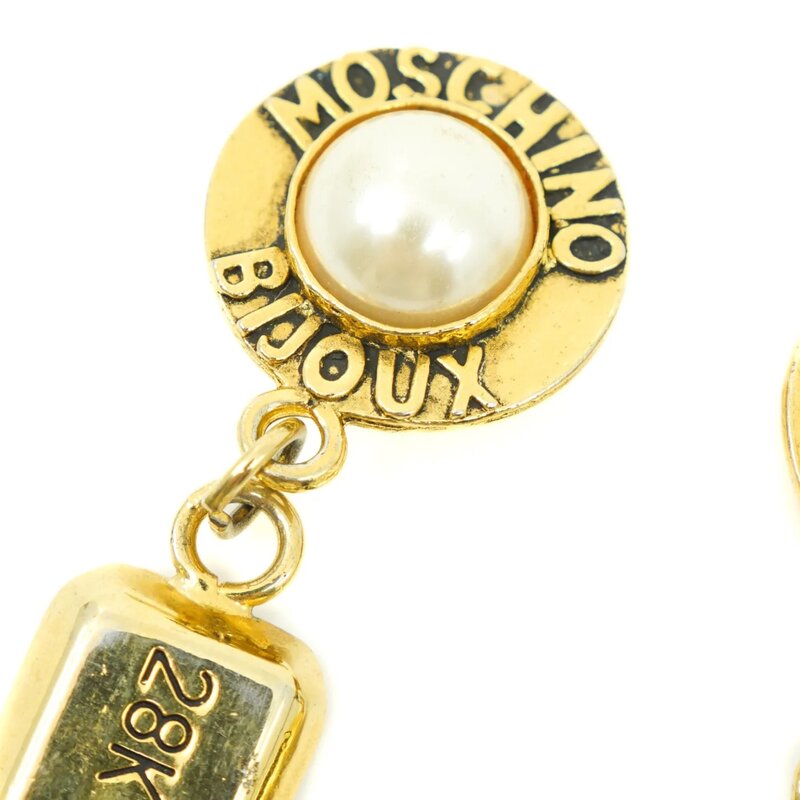 MOSCHINO VINTAGE CHUNKY GOLD BRICK PEARL EARRINGS]