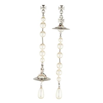 VIVIENNE WESTWOOD VIVIENNE WESTWOOD BROKEN PEARL ORB DROP EARRINGS SILVER