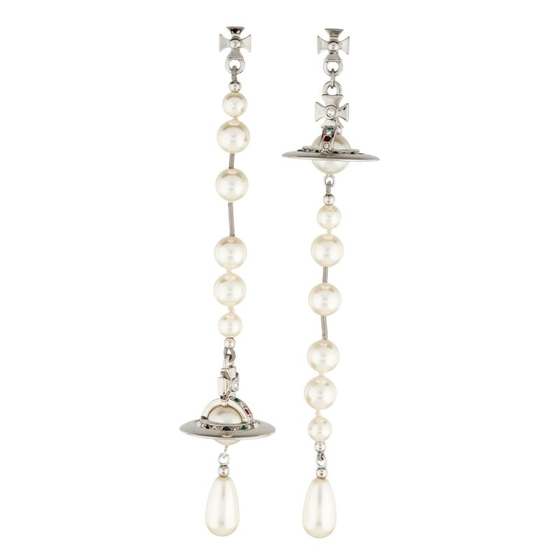 VIVIENNE WESTWOOD VIVIENNE WESTWOOD BROKEN PEARL ORB DROP EARRINGS SILVER