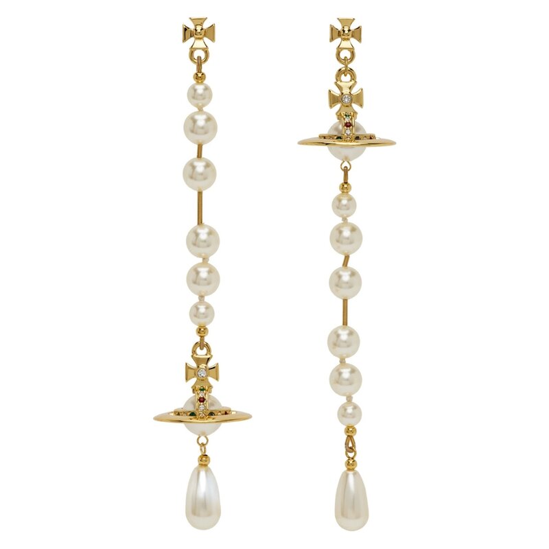 VIVIENNE WESTWOOD BROKEN PEARL ORB DROP EARRINGS GOLD