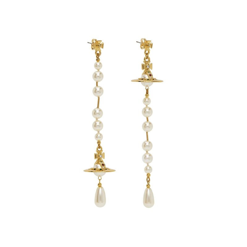 VIVIENNE WESTWOOD BROKEN PEARL ORB DROP EARRINGS GOLD