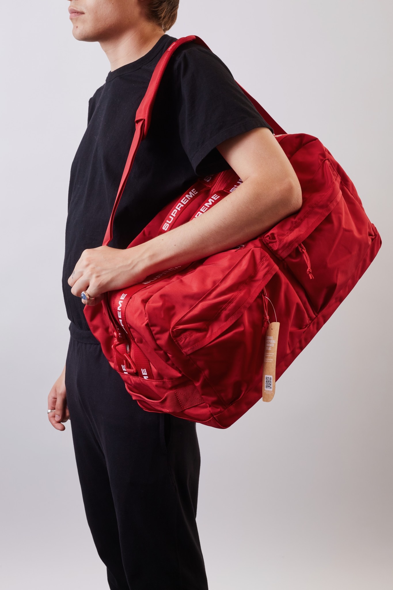 Red Polyester Supreme Duffle Bag, For Travel