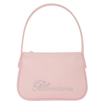 BLUMARINE BLUMARINE PINK NYLON RHINESTONE LOGO SHOULDER BAG