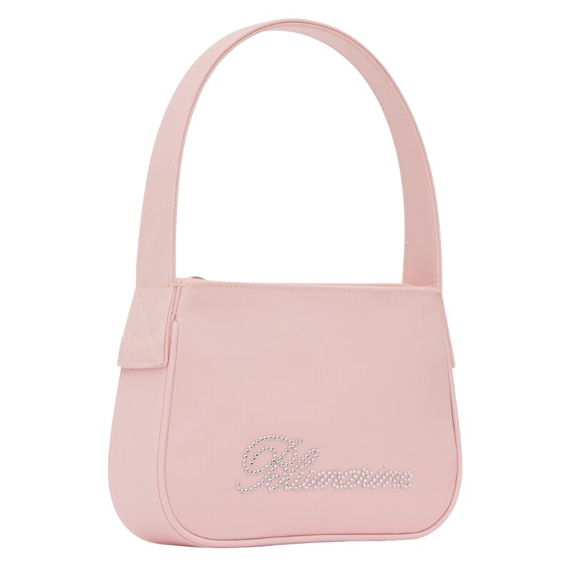BLUMARINE BLUMARINE PINK NYLON RHINESTONE LOGO SHOULDER BAG