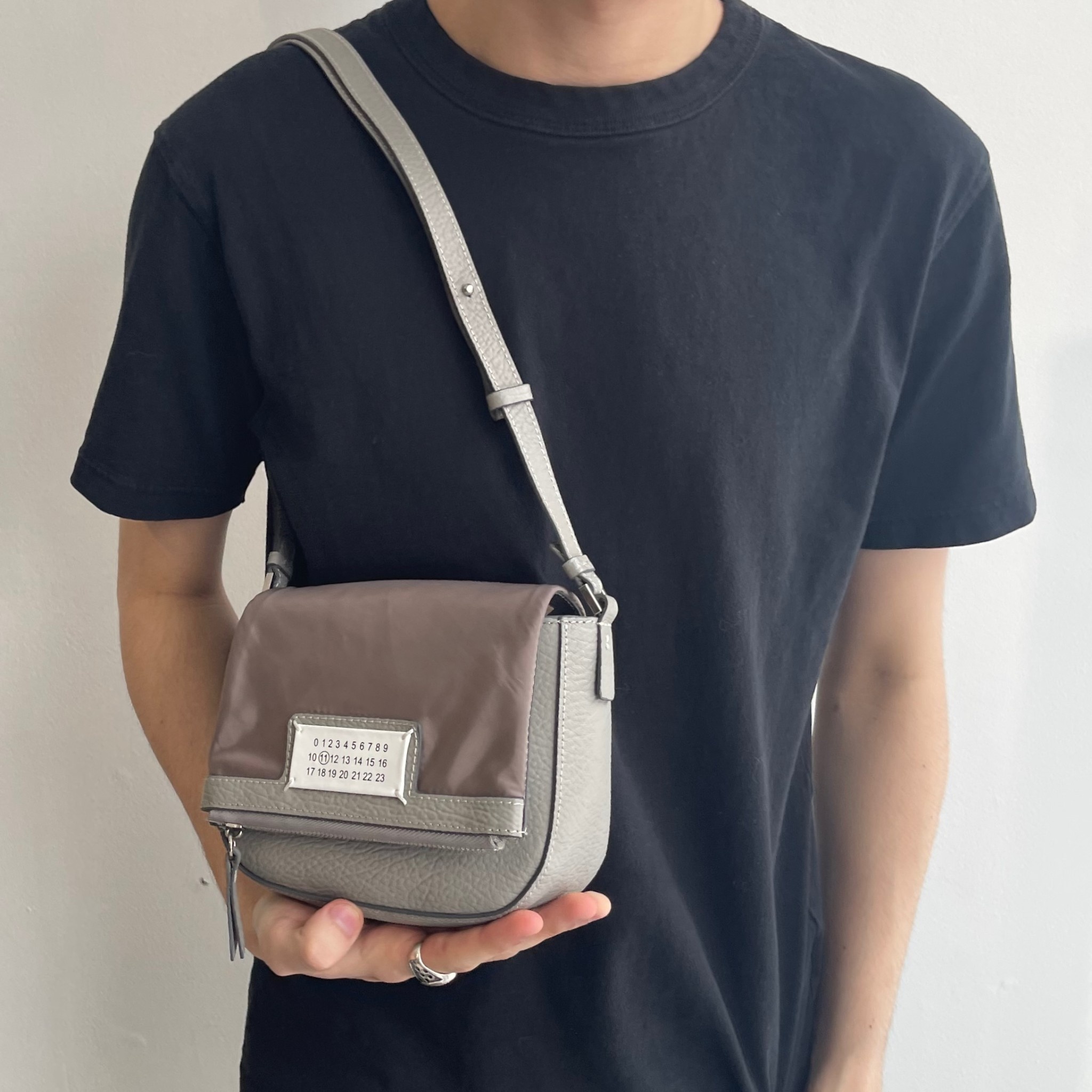 MAISON MARGIELA NYLON ZIP FLAP GREY LEATHER CROSSBODY - CRTBLNCHSHP