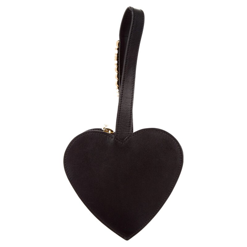 MOSCHINO MOSCHINO BLACK HEART WRISTLET MINI BAG