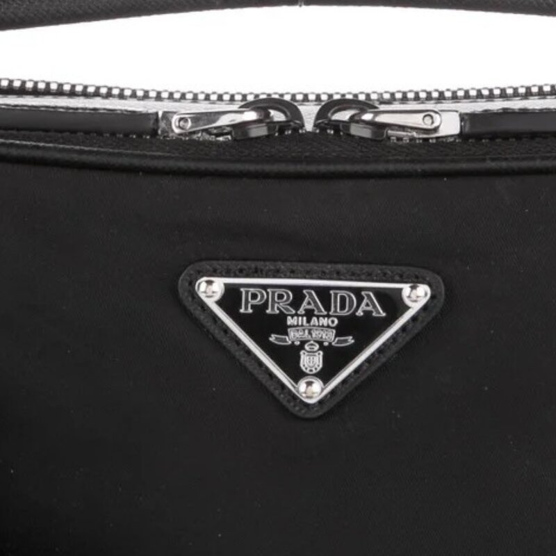 PRADA SAFFIANO TRIMMED TESSUTO BRIQUE CROSSBODY BAG