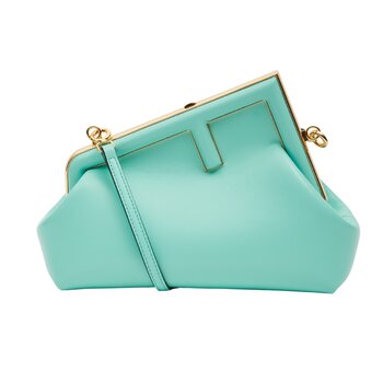 FENDI FENDI FIRST LAMBSKIN TURQUOISE LOGO DETAILED CLUTCH BAG
