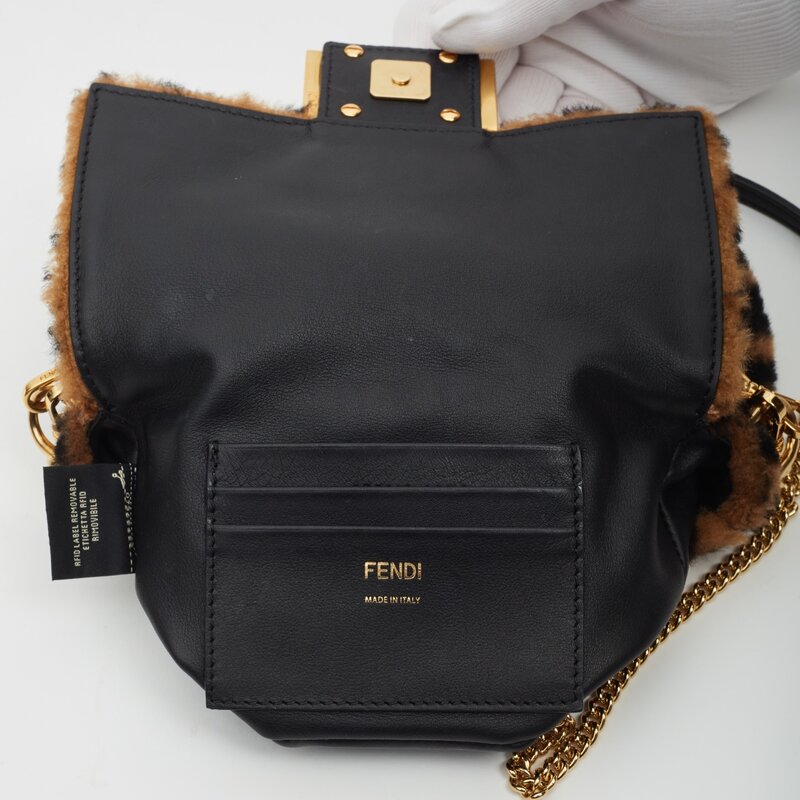 FENDI SHEARLING TOBACCO FF 1974 MINI BAGUETTE BAG