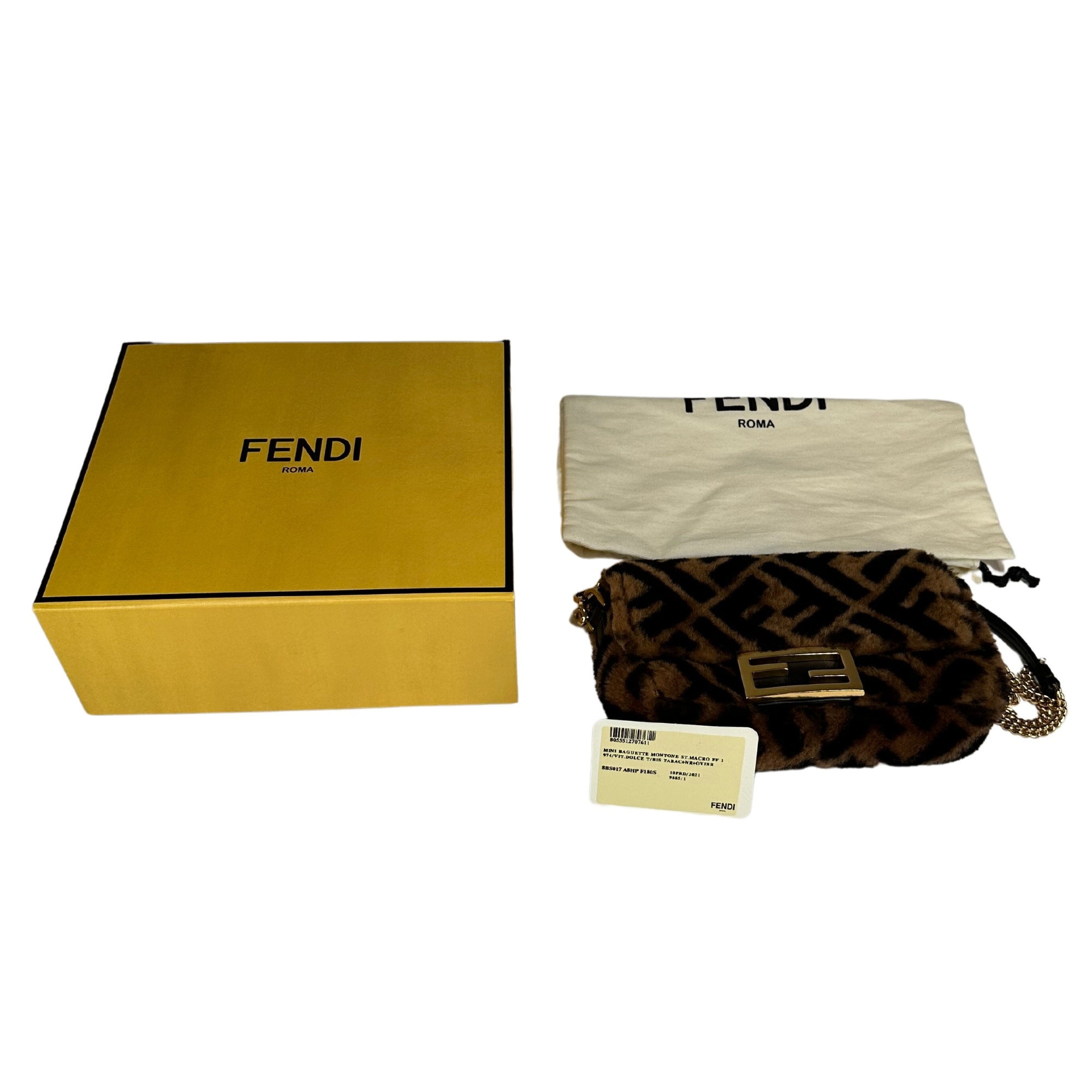 FENDI SHEARLING TOBACCO FF 1974 MINI BAGUETTE BAG - CRTBLNCHSHP