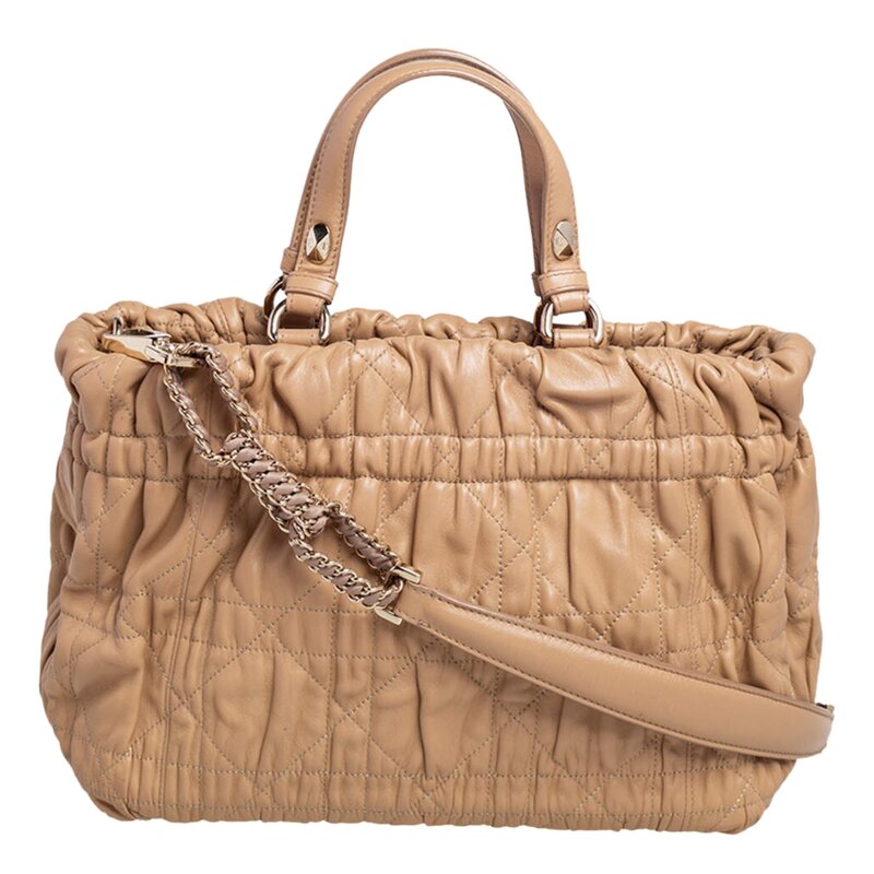 CHRISTIAN DIOR BEIGE QUILTED CANNAGE LEATHER DELICES GAUFRE TOTE BAG