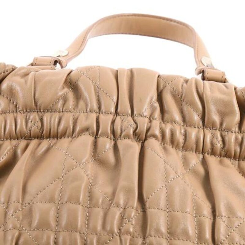 CHRISTIAN DIOR BEIGE QUILTED CANNAGE LEATHER DELICES GAUFRE TOTE BAG