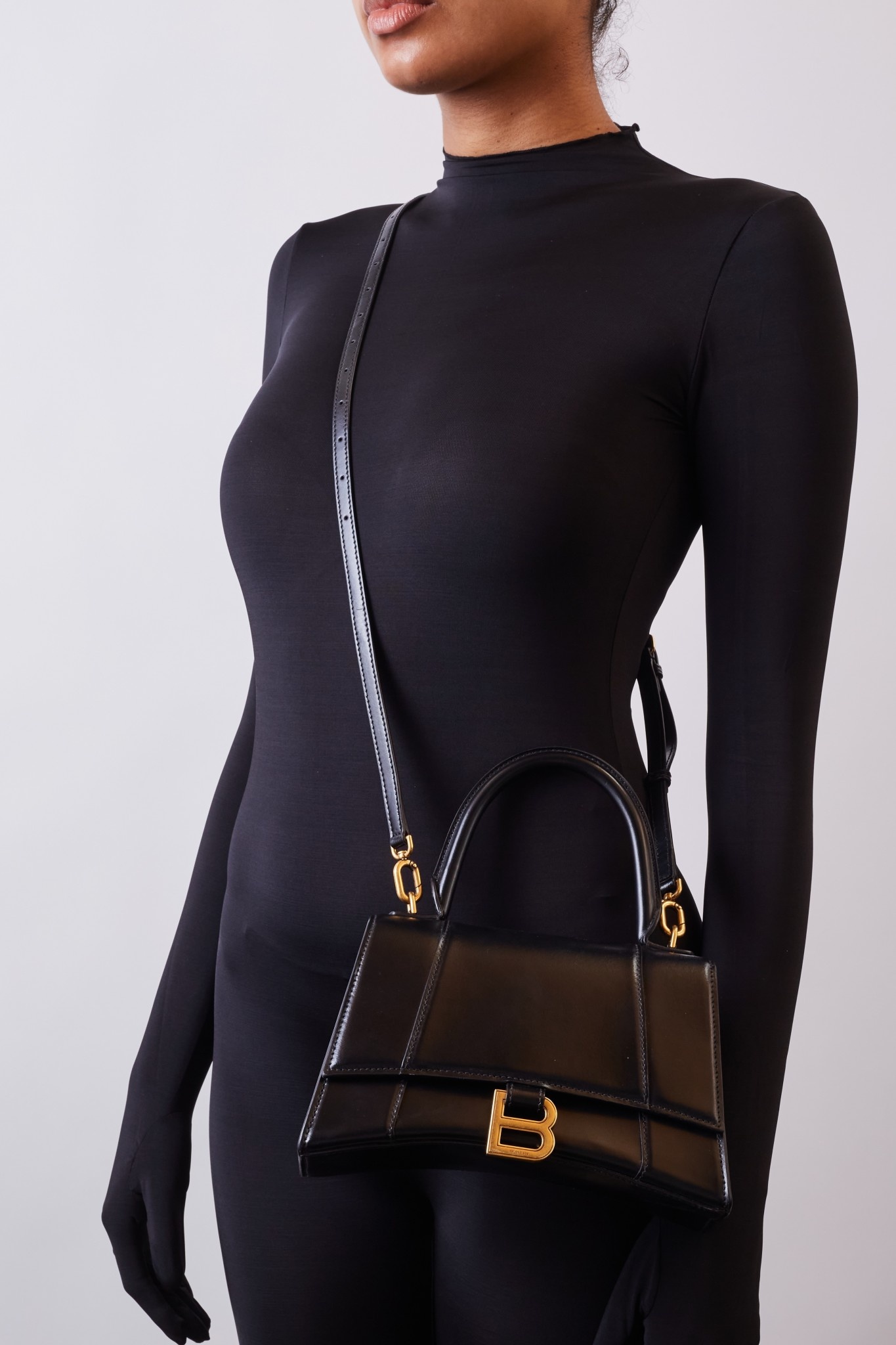 Balenciaga Hourglass Mini Leather Crossbody Bag In Black