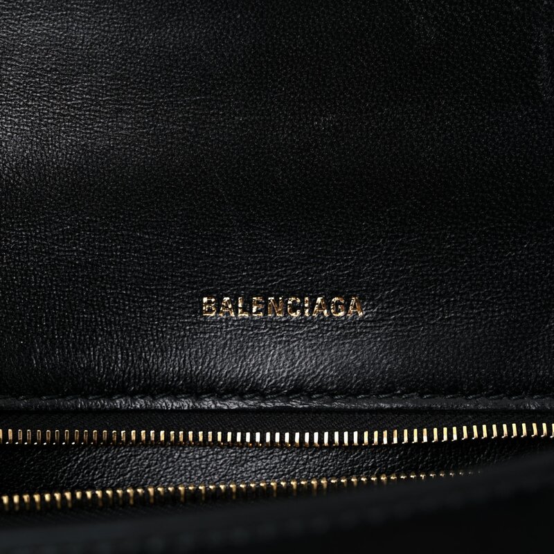 BALENCIAGA SHINY BOX CALFSKIN SMALL HOURGLASS TOP HANDLE BAG BLACK