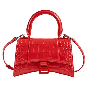 BALENCIAGA BALENCIAGA CROC-EMBOSSED LEATHER RED HOURGLASS BAG EXTRA SMALL