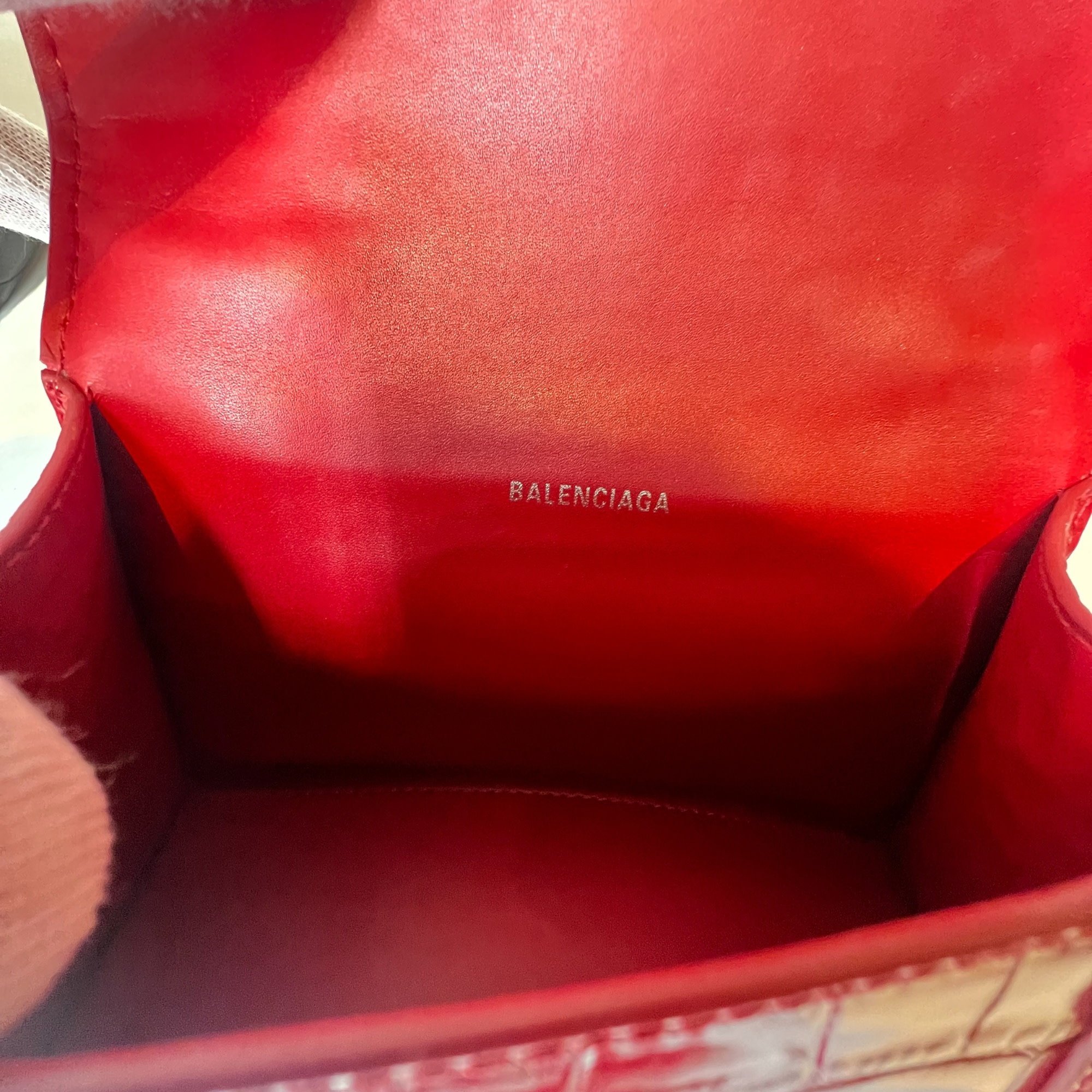 Balenciaga Women's Hourglass Small Handbag Crocodile Embossed - Red