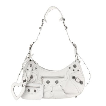 BALENCIAGA BALENCIAGA LE CAGOLE WHITE LEATHER SHOULDER BAG SMALL