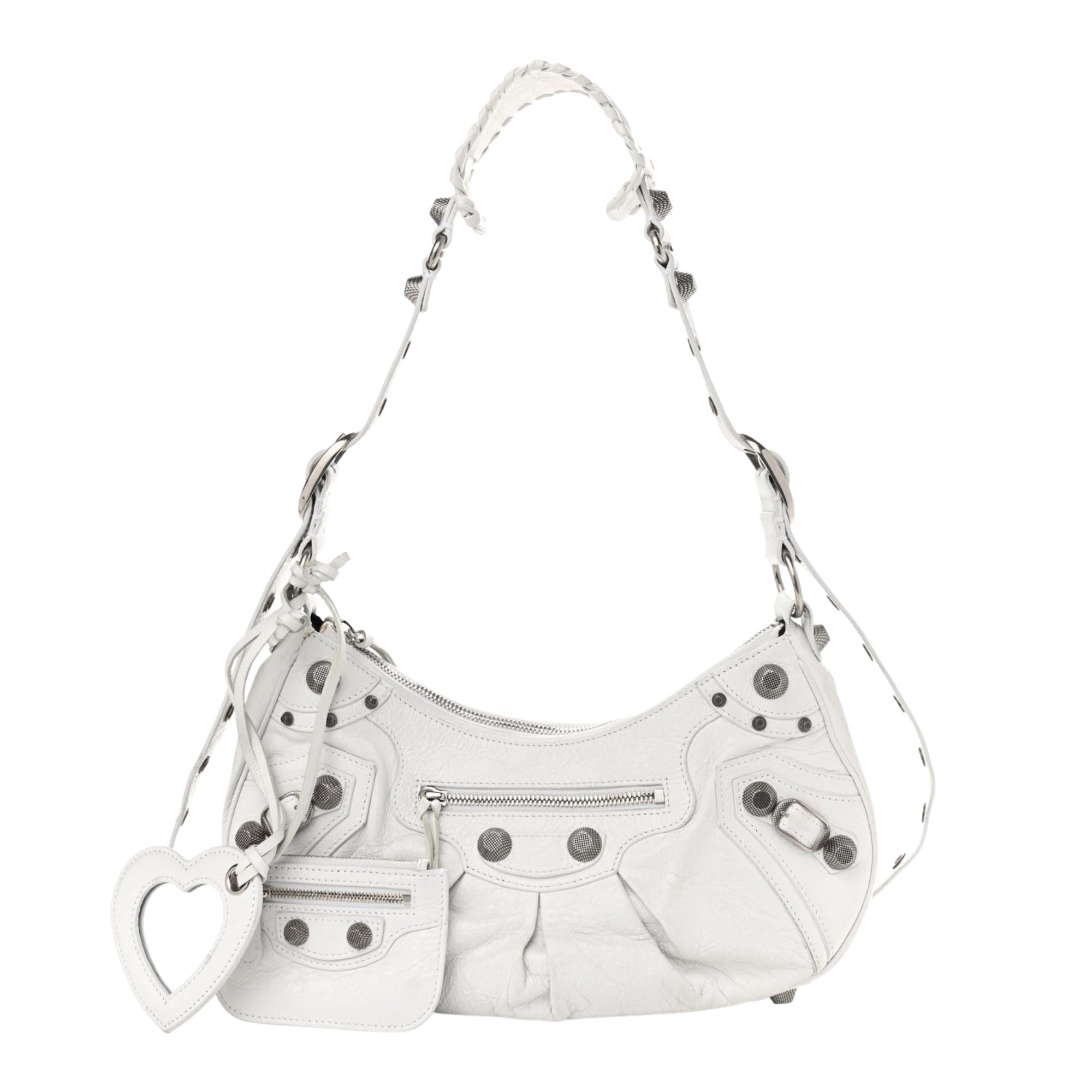 BALENCIAGA LE CAGOLE WHITE LEATHER SHOULDER BAG SMALL