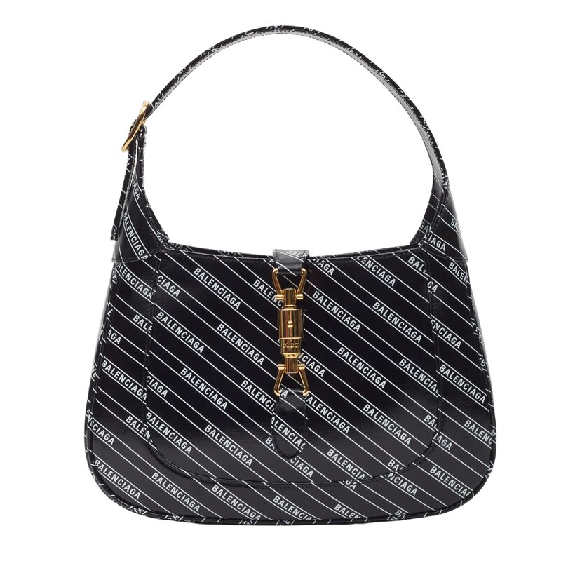 GUCCI X BALENCIAGA GUCCI X BALENCIAGA HACKER PROJECT BLACK LEATHER JACKIE SHOULDER BAG