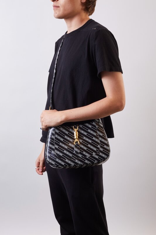 GUCCI X BALENCIAGA GUCCI X BALENCIAGA HACKER PROJECT BLACK LEATHER JACKIE SHOULDER BAG