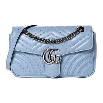 GUCCI GUCCI GG MARMONT LEATHER SMALL SHOULDER BAG PORCELAIN LIGHT BLUE