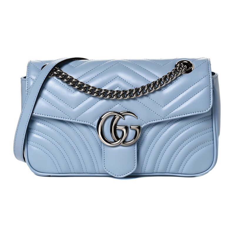 GUCCI GUCCI GG MARMONT LEATHER SMALL SHOULDER BAG PORCELAIN LIGHT BLUE