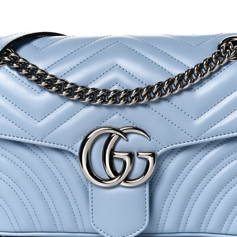 GUCCI GUCCI GG MARMONT LEATHER SMALL SHOULDER BAG PORCELAIN LIGHT BLUE