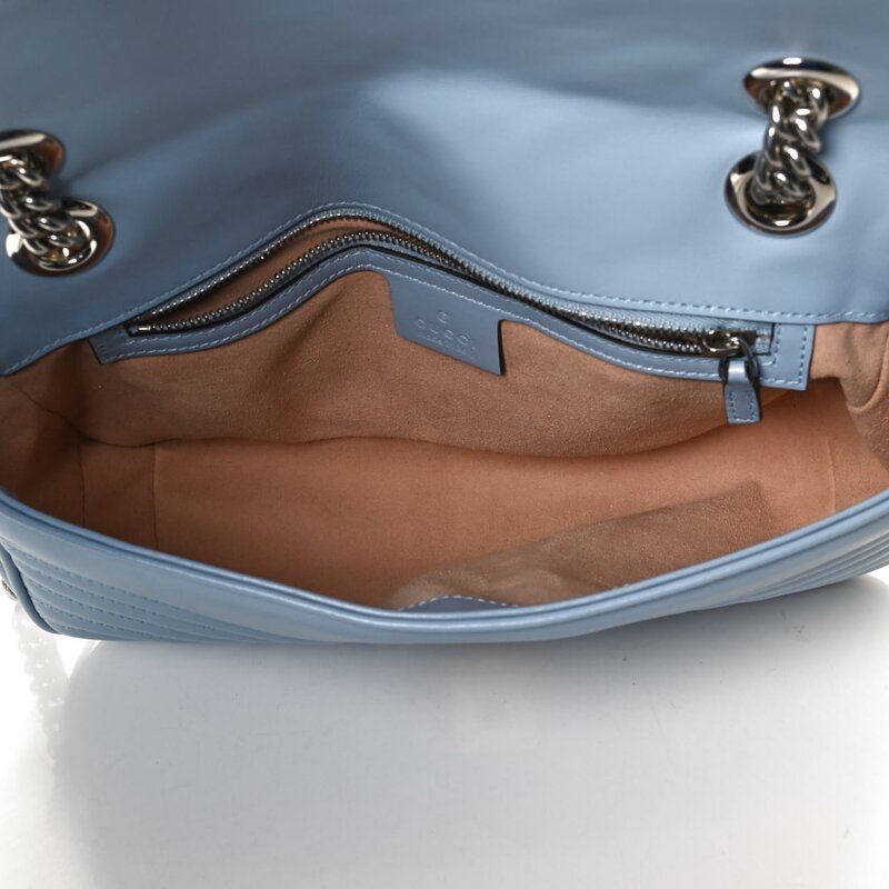 GUCCI GUCCI GG MARMONT LEATHER SMALL SHOULDER BAG PORCELAIN LIGHT BLUE