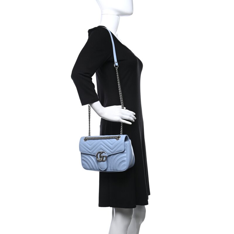 GUCCI GUCCI GG MARMONT LEATHER SMALL SHOULDER BAG PORCELAIN LIGHT BLUE