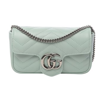 GUCCI GUCCI GG MARMONT LEATHER SUPER MINI SHOULDER BAG WATER GREEN
