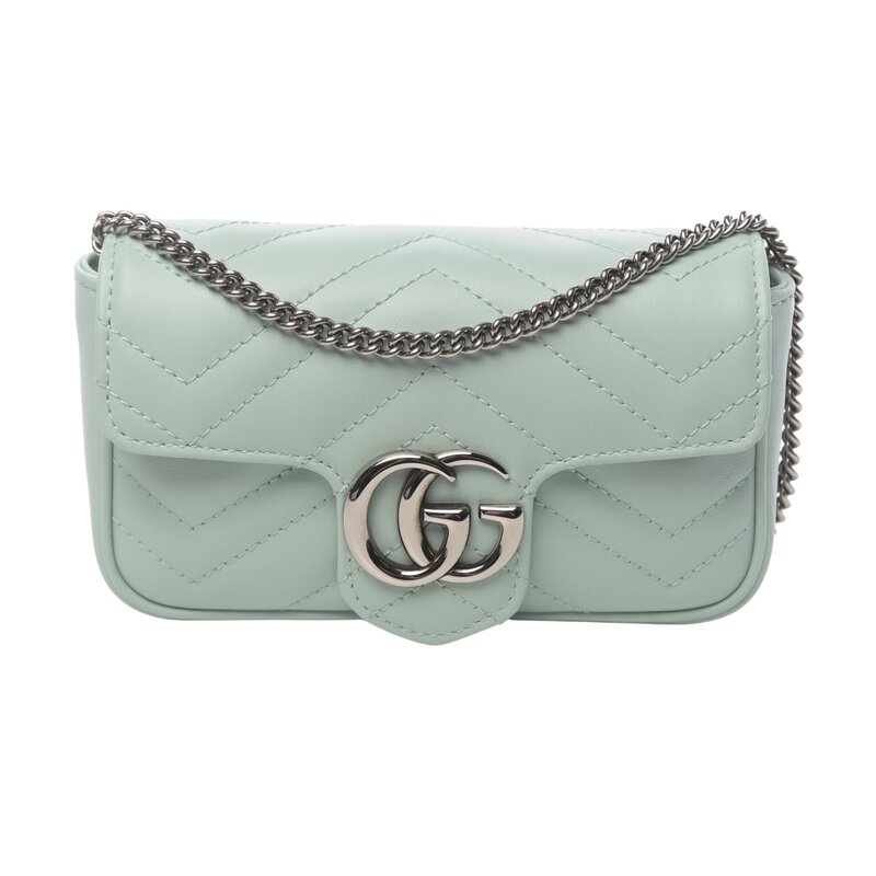 GUCCI GG MARMONT LEATHER SUPER MINI SHOULDER BAG WATER GREEN
