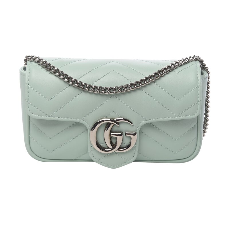 GUCCI GUCCI GG MARMONT LEATHER SUPER MINI SHOULDER BAG WATER GREEN