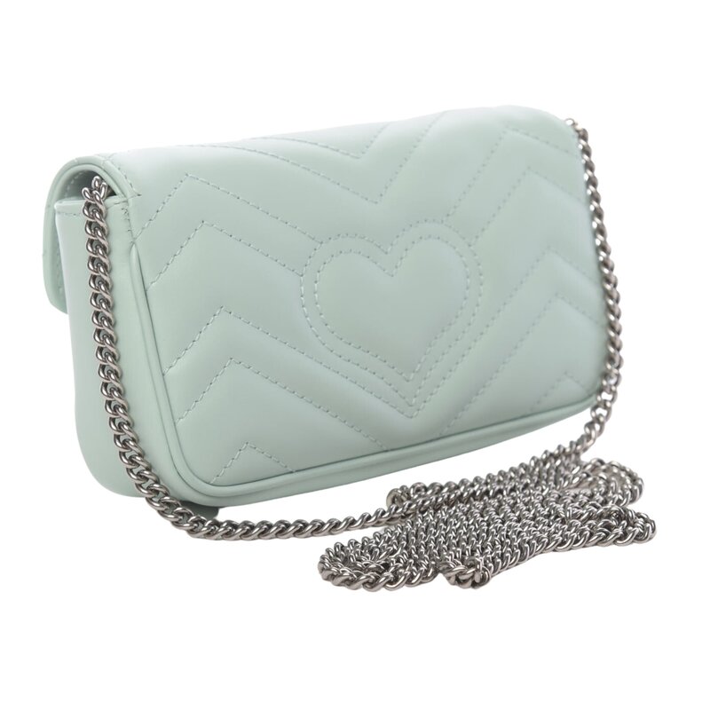 GUCCI GUCCI GG MARMONT LEATHER SUPER MINI SHOULDER BAG WATER GREEN