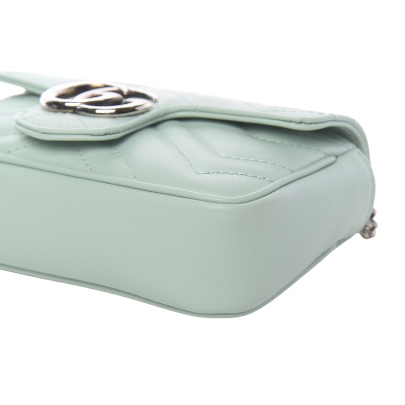 GUCCI GUCCI GG MARMONT LEATHER SUPER MINI SHOULDER BAG WATER GREEN