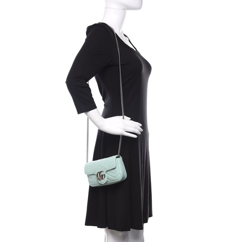 GUCCI GUCCI GG MARMONT LEATHER SUPER MINI SHOULDER BAG WATER GREEN