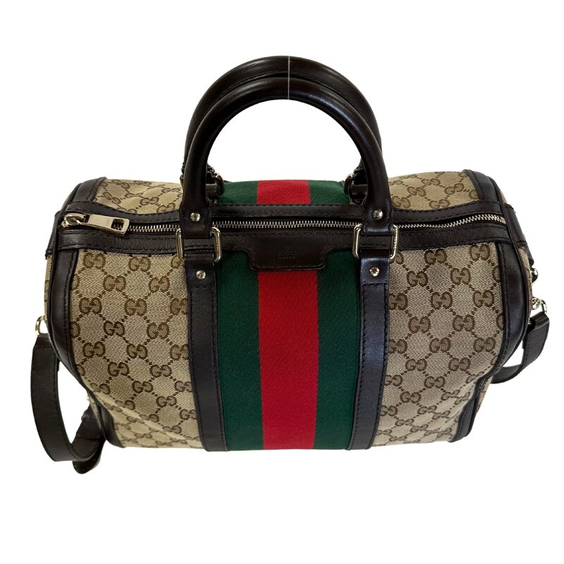 GUCCI VINTAGE WEB ORIGINAL GG CANVAS BEIGE/EBONY BOSTON BAG