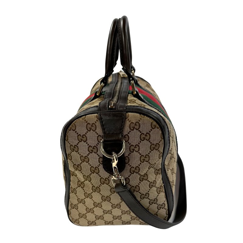 GUCCI VINTAGE WEB ORIGINAL GG CANVAS BEIGE/EBONY BOSTON BAG